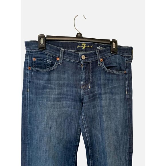 7FAMK Dojo Jeans Womens size 29 Distressed Patch Grunge Flared Low Rise Blue - Picture 2 of 6